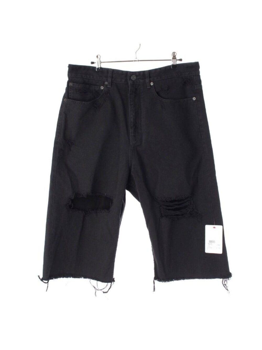 Balenciaga Cotton Distressed Oversize Destroy Short Denim Pants Black